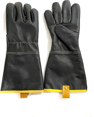 Produktbild von Unyqoos® Luxus-Grillhandschuhe aus echtem Leder mit Polyamid-Futter, hitzebeständig bis 200 °C, 30×14 cm, 2 Stück – für BBQ & Kamado