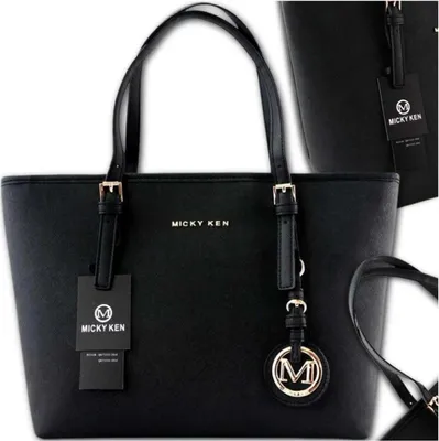 Immagine prodotto di Borsa a tracolla grande da donna, in ecopelle nera, formato A4 con etichetta