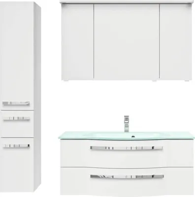 Produktbild von Pelipal Badmöbel-Set Serie 4005 BxHxT 150 x 200 x 49,1 cm Frontfarbe weiß hochglanz mit Waschtisch Glas weiß, Waschtisch