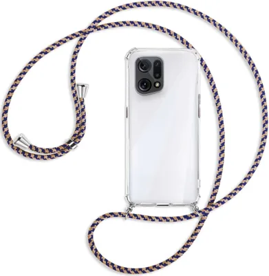 Produktbild von Handykette Backcover-Schutzhülle mit Band (Metall silberfarben) für Oppo Find X5 - blau+beige