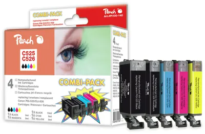 Obrázek produktu pro Peach PI100-140, Černá, Azurová, Černá fotografická, Žlutá, 19 ml, 9 ml, 5 kusů, 410 str., Balení více kusů