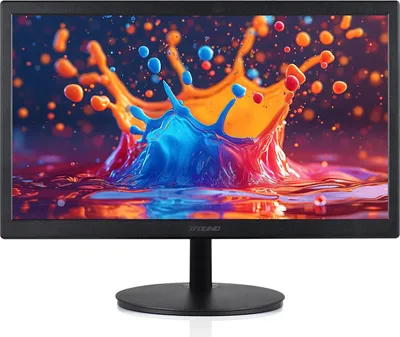 A black computer monitor with a colorful splash screen displayed.
