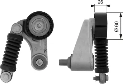 Produktbild von GATES T38457 Spannrolle Keilrippenriemen 60mm für VOLVO V40 Kombi (645) für RENAULT Scénic I (JA0/1, FA0) ESPACE III (JE0) MEGANE I (BA0/1)