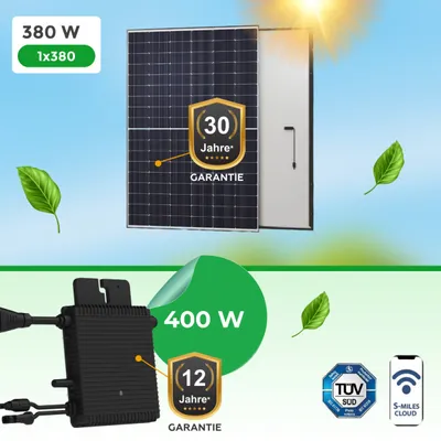 Produktbild von Balkonkraftwerk 380 Watt mit HM-400W Hoymiles Wechselrichter & 380 Watt Austa Modulen – Kompakte Solarenergie für Ihren Balkon!
