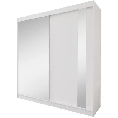 Produktbild von Beautysofa GAJA Schwebetürenschrank 200 cm mit Spiegel, Kleiderschrank 2-türig, Schlafzimmer Schrank modern, Weiß/Weiß ohne Schubkasteneinsätze