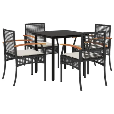 Produktbild von 5-tlg. Garten-Essgruppe mit Kissen Schwarz Poly Rattan