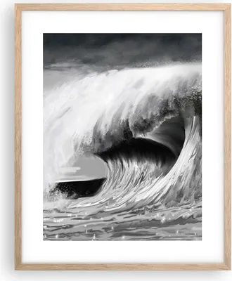 Produktbild von Gerahmtes Poster - Rahmen in heller Eiche - Welle Zeichnung Schwarzweiß - 40x50 cm - Wand Bild - Wanddeko - Wandbilder - Wandposter - Bilderrahmen - Bilder - Kunstdruck - Wandbild - P2NPA40x50-4264