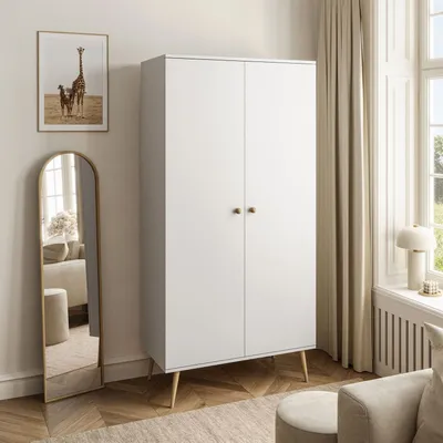 Produktbild von Zweitüriger Kleiderschrank HARMONY Weiß,  Kleiderstange + 2 Ablagen