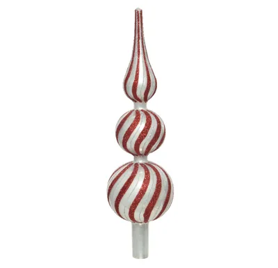 Produktbild von Christbaumspitze Glas Muster gestreift 31cm rot / weiß