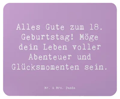 Produktbild von Mr. & Mrs. Panda Mouse Pad Spruch 18. Geburtstag - Lavendeltraum - Geschenk, pc mousepad, mausunterlage, Geburtstagsgeschenk, Happy Birthday, Mauspad, Erwachsenwerden