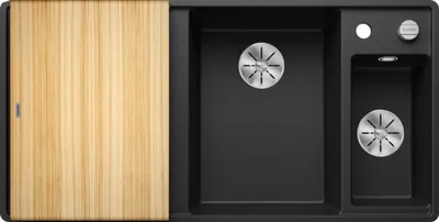Image de Blanco Silgranit Evier avec bac à résidus et égouttoir, Axia III 6 S-F, noir 990 x 500 mm, cuve principale à droite
