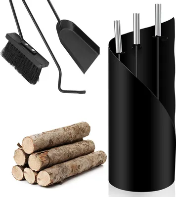 Immagine prodotto di Jayseuw Set di accessori per caminetto in acciaio inox da 4 pezzi con set di pulizia per caminetto rivestito Nero