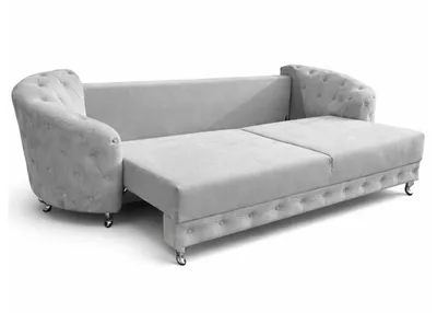Produktbild von Chesterfield Schlafsofa MOLLY mit Bettkasten - 3-Sitzer Couch, Schlaffunktion, Samt Hellgrau, 290 cm