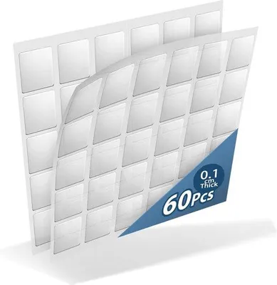 Immagine prodotto di Adesivi trasparenti, riutilizzabili, lavabili e biadesivi per pannelli fonoassorbenti, 60 pezzi, extra resistenti (25 × 25 × 1 mm)