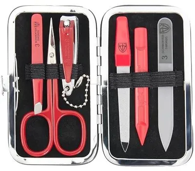 Zdjęcie produktu dla Zestaw do manicure pedicure 6 elementów etui skóra czerwona prezent