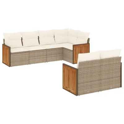 Produktbild von 7-tlg. Garten-Sofagarnitur mit Kissen Beige Poly Rattan