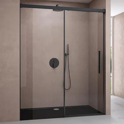 Image de doporro Porte de Douche Coulissante 120x195cm pour Niche 120 Profilé Noir Verre de Sécurité Transparent avec Revêtement Anti-calaire Teramo12