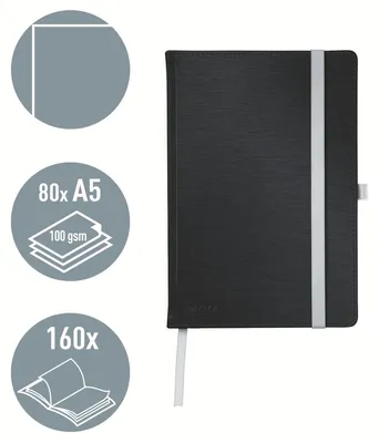 Produktbild von Leitz 44521094, Einfarbig, Schwarz, A5, 80 Blätter, 100 g/m², Hardcover