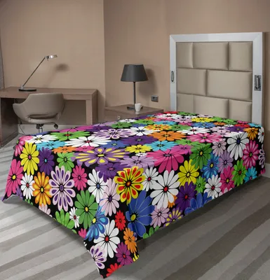 Produktbild von ABAKUHAUS Blume Bettlaken, Wiederholende Floral Gänseblümchen Wilde Blumen Motiven Bunte Zusammensetzung Muster, weiches bequemes oberes Bettlaken für ein dekoratives Bett 1 Stück 260 cm x 168 cm, Mehrfarbig