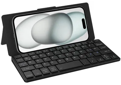Produktbild von Mini Bluetooth Tastatur mit Ständer für Handy Ultraflache Tragbare Schwarz