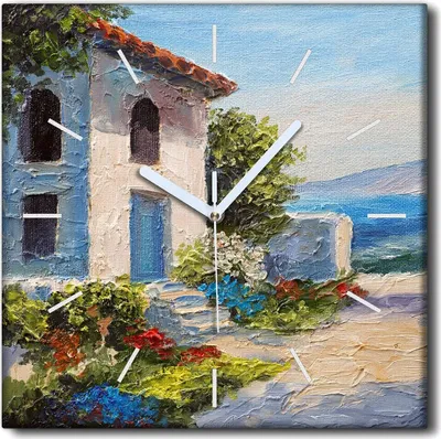 Produktbild von Coloray Uhr auf Leinwand 30x30 cm Wand Uhr Dekoration Wohnzimmer Segeltuch weiße Zeiger -Hausseeblumen