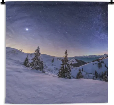 Produktbild von MuchoWow® Wandteppich Wandbehang Winter - Schnee - Nacht - Bäume 120x120 cm Tapisserie Dekoration Wandtuch - Modern - Baumwollgewebe