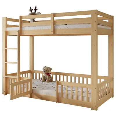 Produktbild von Etagenbett mit 2 Schlafgelegenheiten, Rollrost und Leiter, 90x200 cm, Hochbett, Holzbett aus Kiefer, Kinderbett inkl. Rausfallschutz