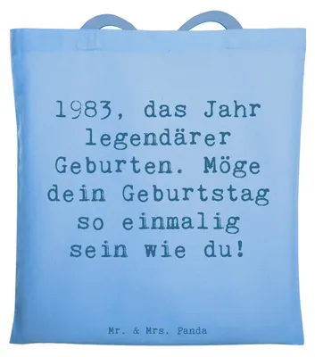 Produktbild von Mr. & Mrs. Panda Tote Bag Spruch 1983 Geburtstag - Sky Blue - Geschenk, Happy Birthday, Jutebeutel, Tasche, Schultasche, Geburt, Geburtstagsgeschenk, Beutel, Alter