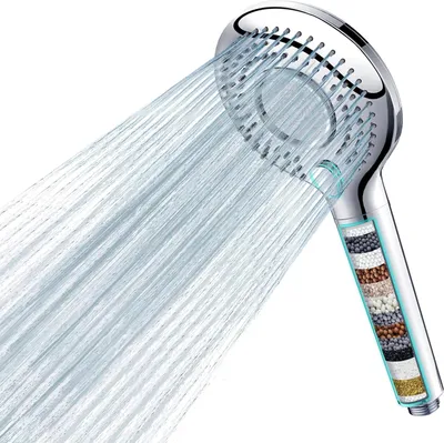 Produktbild von 15-stufiger Anti-Kalk-Duschkopf mit Schlauch - 15 m Duschfilter - 3 Strahlarten - Wassersparend - Hoher Druck.