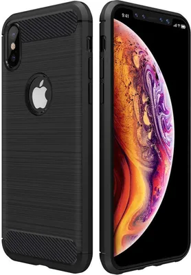 Produktbild von Conie Silikon Schutzhülle für iPhone XS Max Tasche Case Cover Bumper TPU Carbon Look Hülle in Schwarz