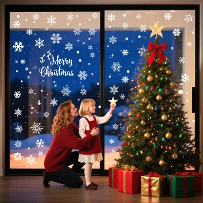 Produktbild von Schneeflocken Fensterbilder Weihnachten Fensterdeko 157Stk - Selbstklebende Statische Fenstersticker Fensteraufkleber Weihnachten