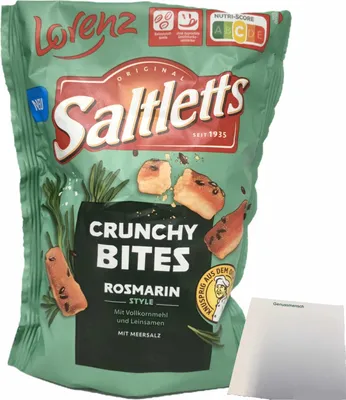 Produktbild von Lorenz Saltletts Crunchy Bites Rosmarin Style (100g Packung) + usy Block