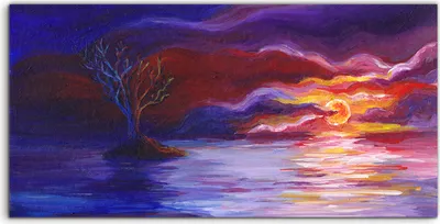 Produktbild von Coloray Acrylbild 120x60  Wandbild Acrylbilder Landschaft Sonnenuntergang am Wasser