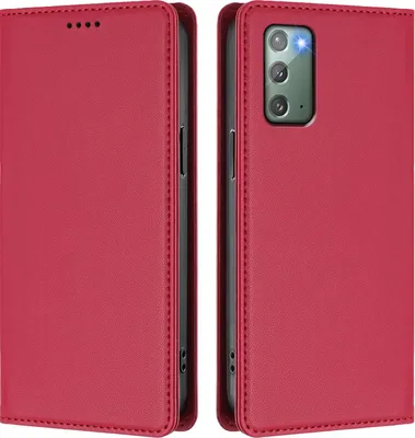 Produktbild von Handyhülle für Samsung Galaxy Note 20, Kunstleder Klapphülle Stoßfeste Magnetische Hülle mit Ständer Rot