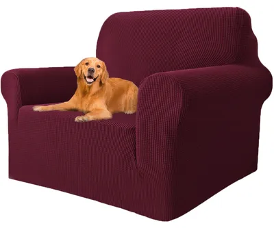 Produktbild von YSTELLAA Stretch-Sofaüberzug, 1-Sitzer, universeller Sofaüberzug mit Armlehnen, elastischer Sofabezug für das Wohnzimmer, kratzfester Sofabezug, geeignet für Haustiere, Bordeaux