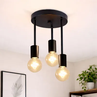 Image de ZMH Plafonnier à 3 flammes Noir Plafonnier Vintage E27 Suspendu Lustre à 3 spots