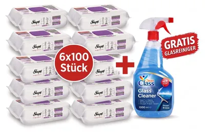 Produktbild von Sleepy Easy Clean Oberflächenreinigungstücher – 6x100 Orchidee + Glasreiniger GRATIS