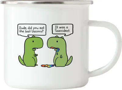 Produktbild von T-Rex frisst Einhorn Emaille Tasse Lustiges Dinosaurier Einhorn Dino Fun Geschenk Ironie Sarkasmus