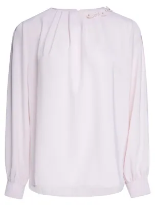 Produktbild von Damen Bluse, klassisch, einfarbig lila, mit Rundhalsausschnitt, Größe S