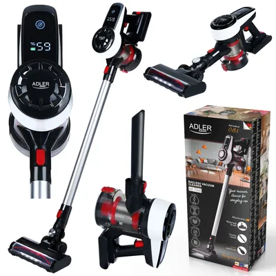 Obrázek produktu pro Adler AD 7048, Tyčový vysavač 2 v 1, Bezsáčkové, Černá, Červená, Bílá, Obdélníkový, Suchý, HEPA
