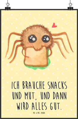 Produktbild von Mr. & Mrs. Panda Bild Spinne Agathe Sandwich DIN A1 - Gelb Pastell - Geschenk, Deko, Wandbild, grafikposter, wanddeko, Lebensfreude, Alles Wird gut, Glück, Hungrig, Mut