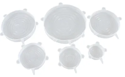 Produktbild von 6 Stück Silikon-Stretchdeckel, hohe Temperaturbeständigkeit, rund, wiederverwendbar, für Kühlschrank- und Mikrowellenherd-Abdeckung