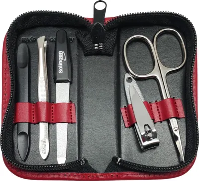Immagine prodotto di set per manicure da 5 pezzi in vera pelle -  Germany | Solingen strumenti in astuccio rosso