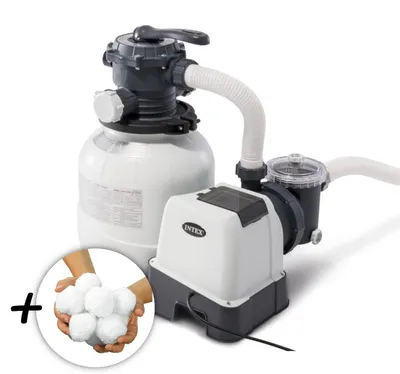 Produktbild von INTEX 26646GS - Sandfilterpumpe (7,9m³l/hr, bis 32m³ Pool) + Filterkugeln 700g