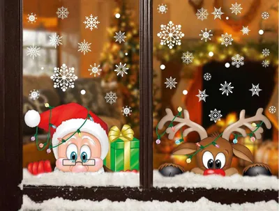 Weihnachts-Fensteraufkleber Santa Rudolph Schneeflocken 4 Stück