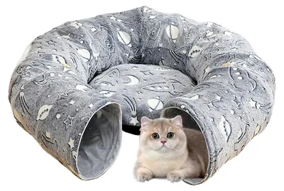 Produktbild von Katzen Tunnelbett | Indoor Katzen Spiel Donut Tunnelbett, Faltbares Plüschkissen für kleine bis große Tiere, Wohnung, Balkon, Wohnzimmer
