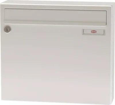Produktbild von Renz Briefkasten mit Namensschild 370x330x100mm - robuster Aufhängebriefkasten Serie 17, Stahl weiß RAL 9016