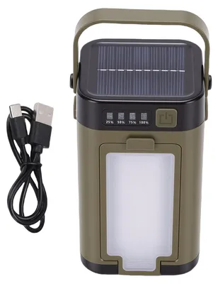 Image de Lampe de camping solaire rechargeable, lampe LED pour tente, avec 4 panneaux solaires, étanche, réglable en intensité lumineuse, idéale pour la randonnée
