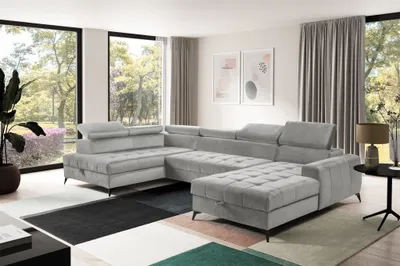Produktbild von Wohnlandschaft Schlafsofa AGNESA Stoff Salvador Hellgrau Ottomane Rechts