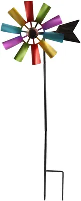 Produktbild von Mehrfarbige Windskulptur für den Außenbereich, 73 cm, Metall-Windmühle als Gartendekoration